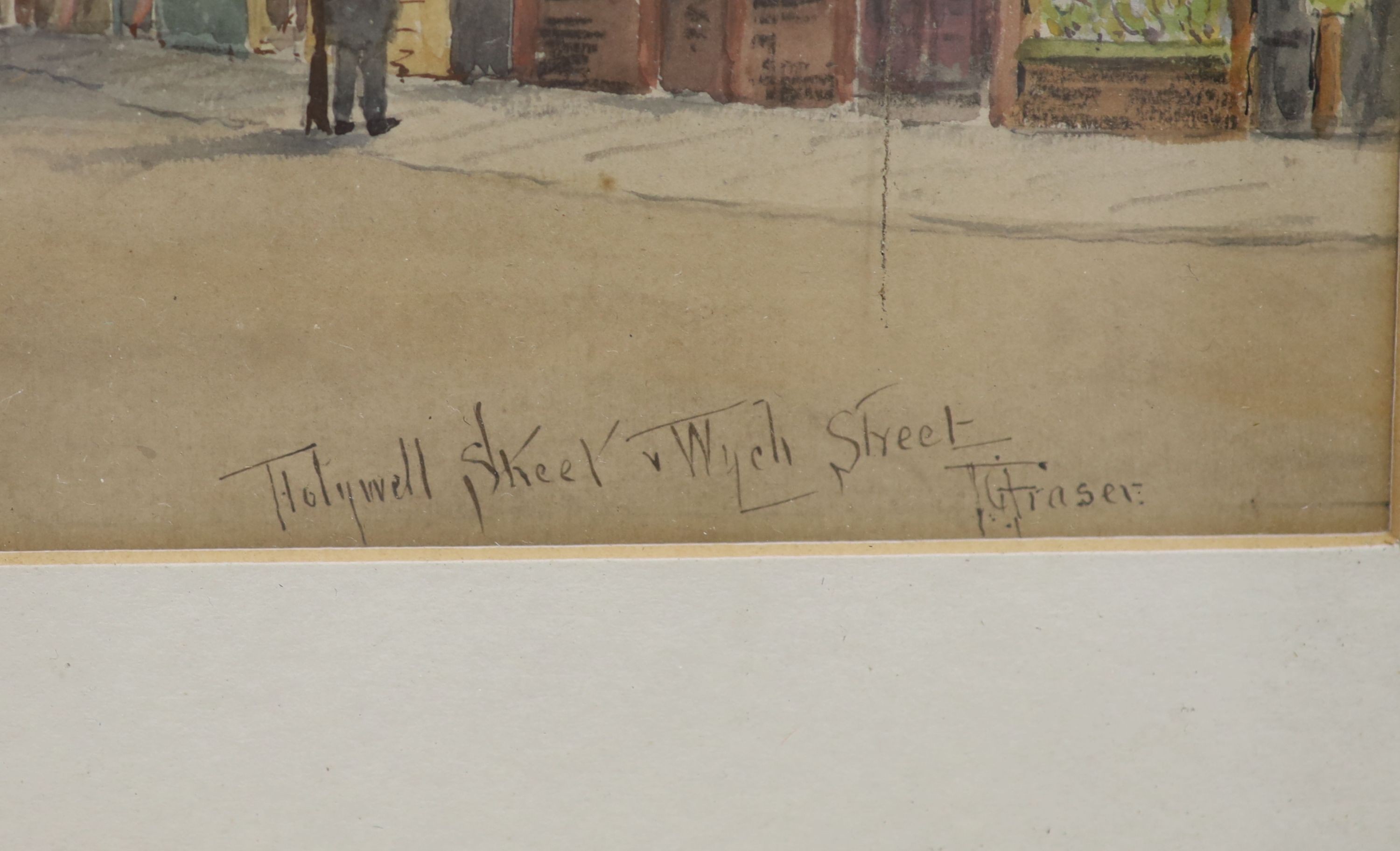 Frederick Gordon Fraser (1879-1931), watercolour, 'Holywell Street and Wych Street', signed, 21 x 29cm